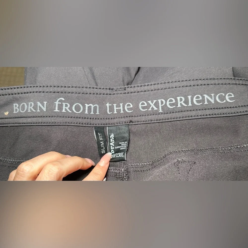 PrAna mens Brion pant dark grey gray outdoor casual office flex 38W 30L Slim Fit